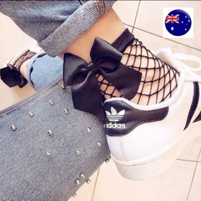 Lady Women Girl Retro Black Net Fishnet Bow Frilly Ruffle Mesh Short shoes Socks 2