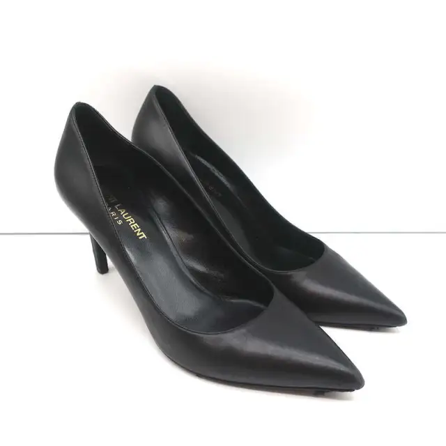 Saint Laurent Anja Pumps Black Leather Size 37.5 Pointed Toe Heels