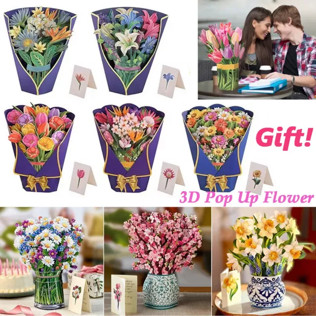 Creative Mother'S Day Greeting Card 3D Pop-Up Flowers Bouquet Greeting Card Gift