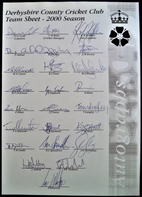 Derbyshire County Cricket Club 2000 Official Autograph Team Sheet