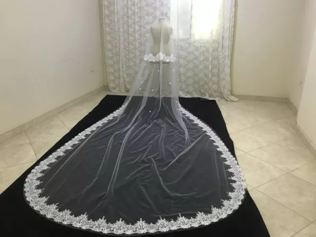 bridal lace veil 4 meters or longer length ivory color
