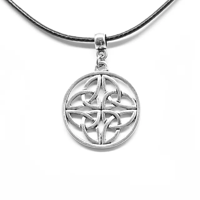 Celtic Knot Round Choker Pendant Necklace with Black Cord