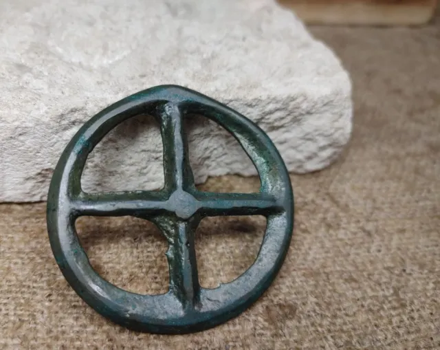 HUGE ANCIENT CELTIC BRONZE SUN Wheel Amulet pendant koban Scythian 93 Silkway 3