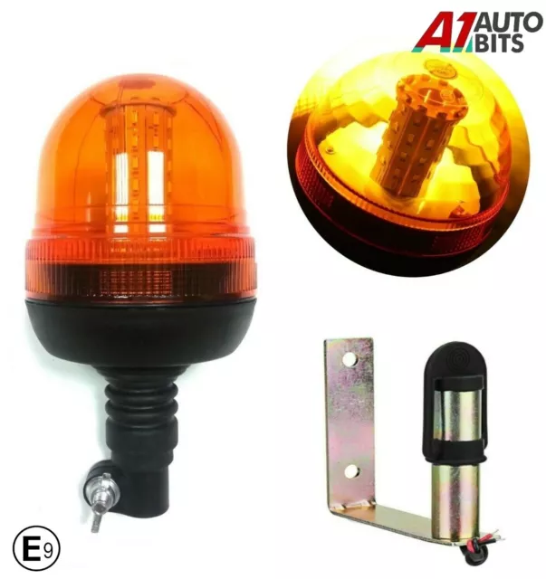 Led Flashing Rotating Amber Beacon Tractor Warning Light 90° Angle DIN Pole Stem