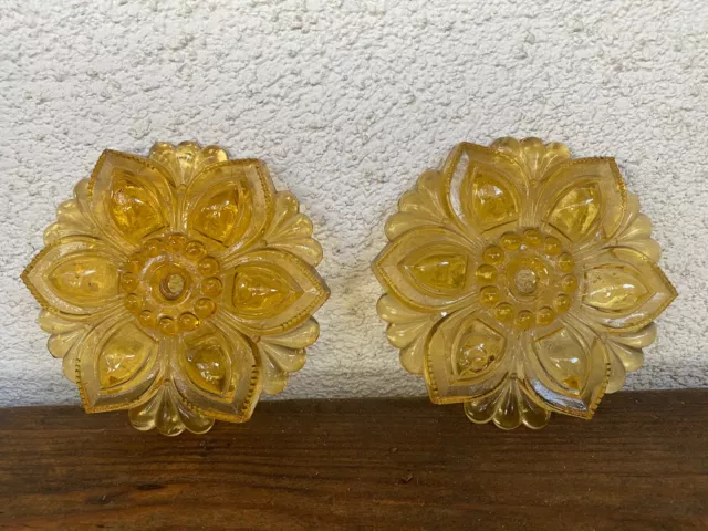 2 Glass Drapery Tie Back Decorations Antique Flower Amber Beautiful Buttons ??? 6