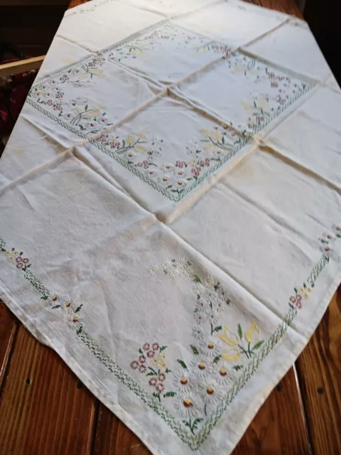 Vintage Linen Embroidered Tablecloth