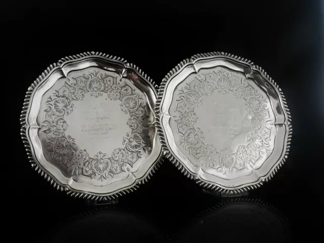 Pair Antique Sterling Silver Salvers, London 1833, Joseph & John Angell 2