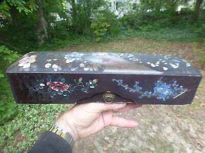 Antique Japanese Chinese Wood Painted Mother of Pearl Lacquer Folding Fan Box