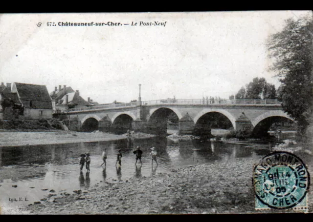 CHATEAUNEUF-sur-CHER (18) VILLAS & BAIGNADE au PONT-NEUF sur Bords du CHER 1905