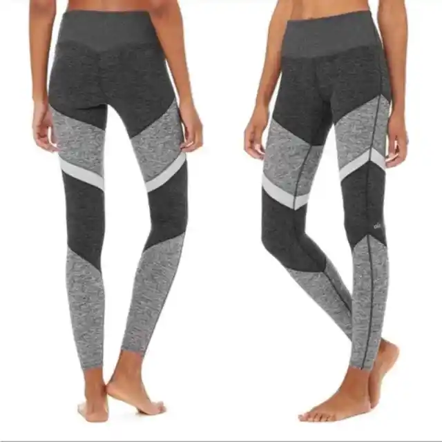Alo Yoga Sheila High Rise Grey Colorblock Alosoft 7/8 Leggings Size XS
