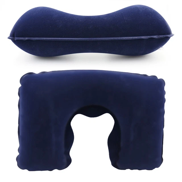 Inflatable U Shaped Pillow Car Head Neck Rest Air Cushion for Travel Navy 4