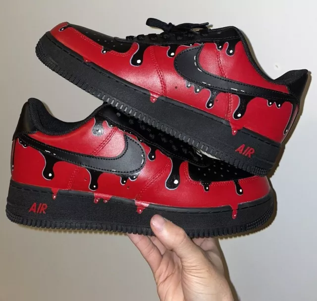 Nike Air Force 1 Custom Sneakers Blood Drip Splatter Red Black White Shoes  Fresh 
