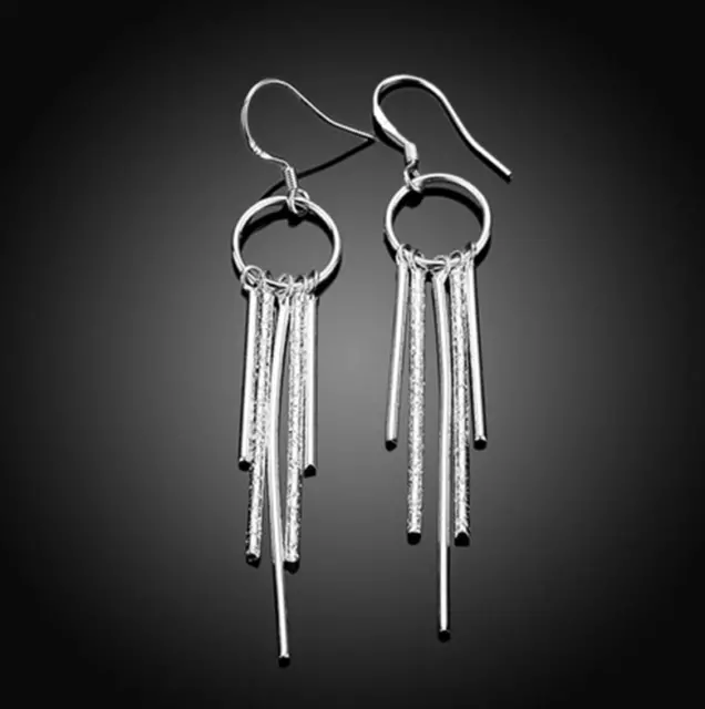 Womens 925 Sterling Silver Long Linear Tassel Drop Dangle Charm Earrings #EA47