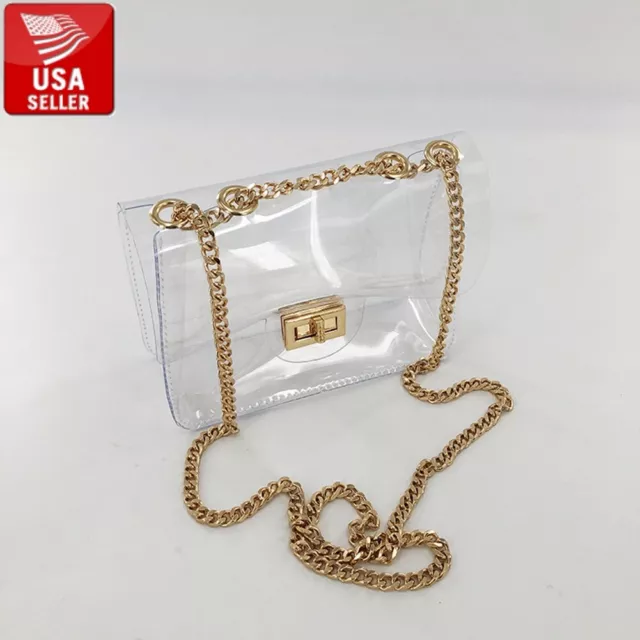 Beautiful Transparent PVC Clear Shoulder bag Clutch Purse with Gold Chain