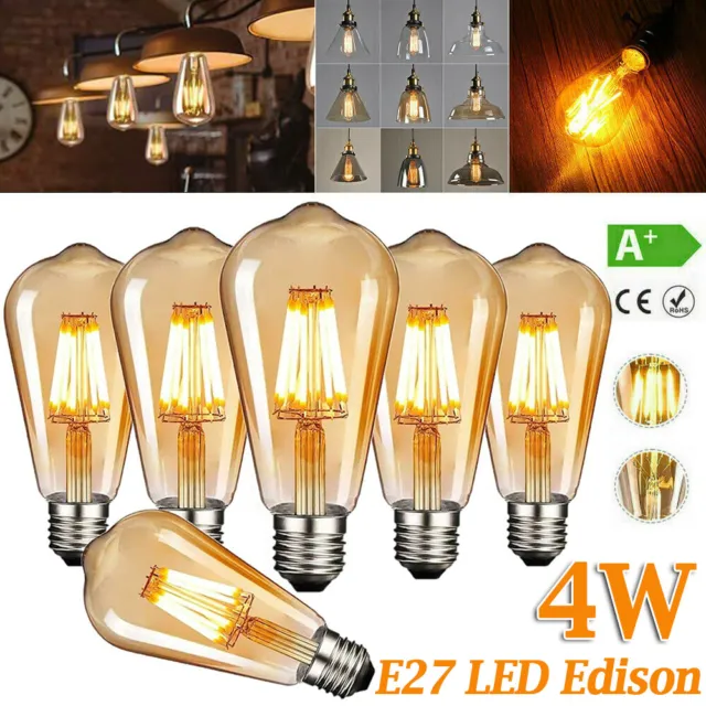 6x E27 ST64 LED 4W Birne Edison Vintage Retro Lampe Glühlampe Filament Glühbirne