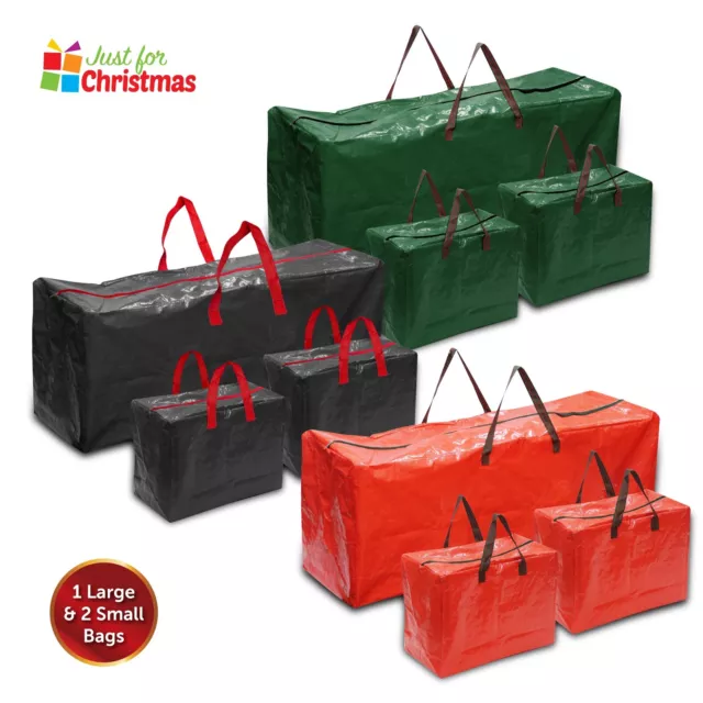 3X Storage Bags Heavy Duty Christmas Decorations Storage Zip Bags with Handles