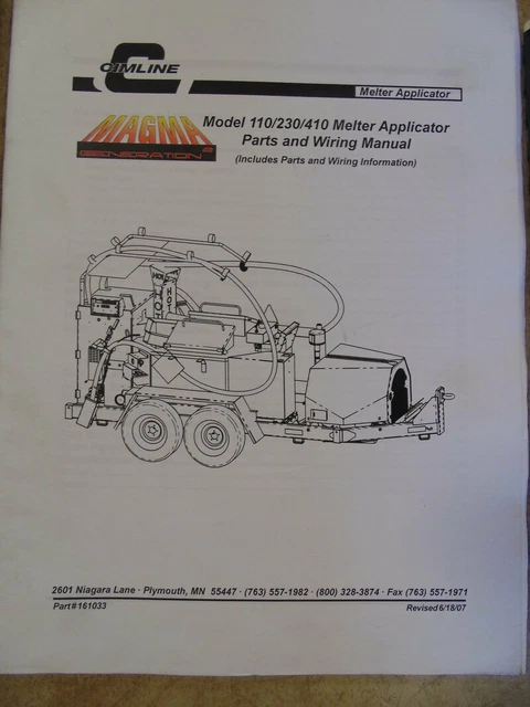 Cimline Model 110/230/410 Melter Applicator Owner / Operator Wiring Manual