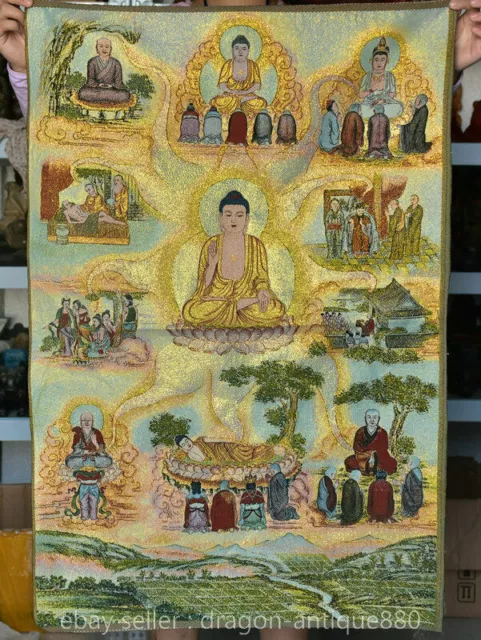 36" Tibet Tibetan Buddhsim Shakyamuni Buddha Silk Embroidery Thangka Scroll