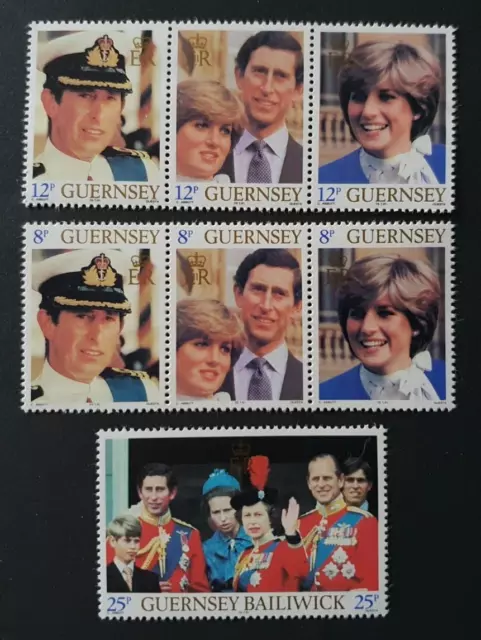 1981 Bailiwick Of Guernsey Gb Uk Set Royal Wedding Charles & Diana Vf Mnh