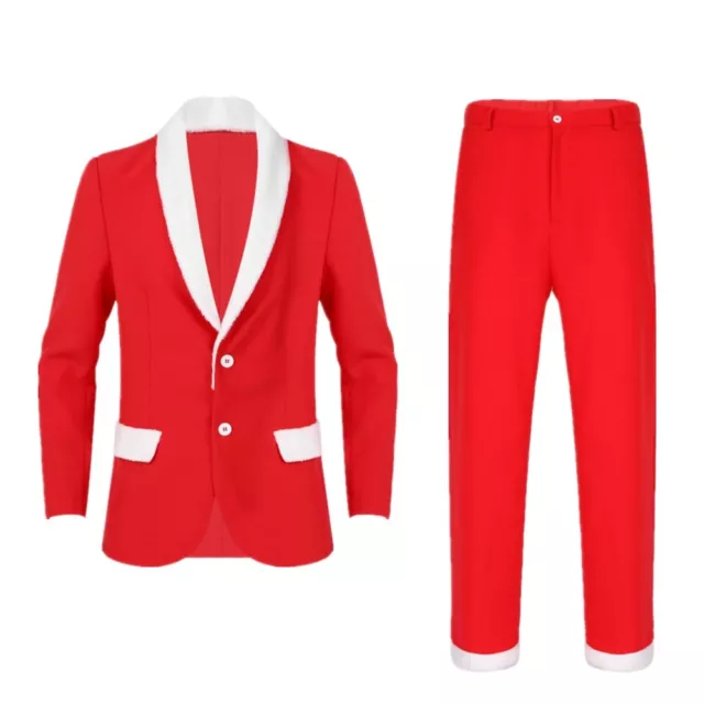 Men's Xmas Santa Claus Suit Flannel Trim Blazer Jacket Pants Christmas Costume