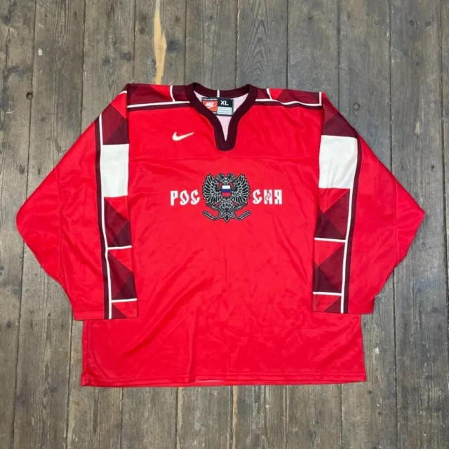 Nike Jersey Russia Ice Hockey Team 90s Vintage Tee, Red, Mens XL