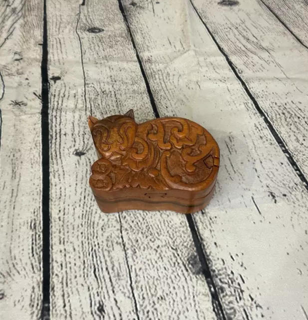 Carved Sitting Cat 4 Bit Wooden Puzzle Box Secret Box Magic Trinket Handmade