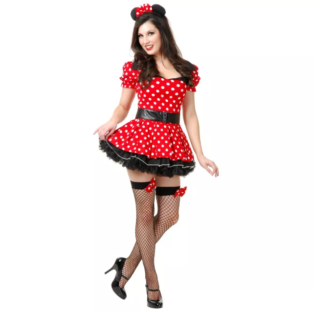 Women's Miss Mouse Polka Dot Pin Up Halloween Costume Dress Headpiece Belt L XL