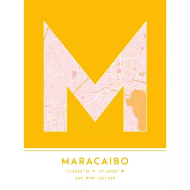 Maracaibo Venezuela City Map Typography Unframed Wall Art Print 18x24 In