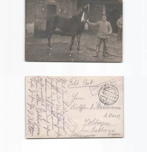 (b80209)   Foto-Ansichtskarte Soldat mit Pferd 1915 nach Coldingen, Stempel