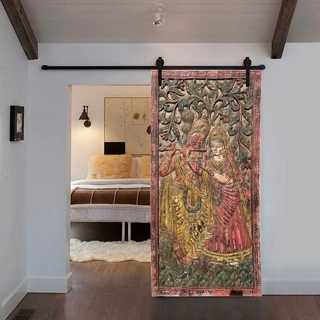 Vintage Wall Panel, Radha Krishna Colorful Sculpture, Barn Doors, Reclaimed72x36