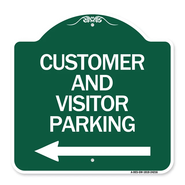 Designer Series - Customer and Visitor Parking (With Left Arrow) Metal Sign