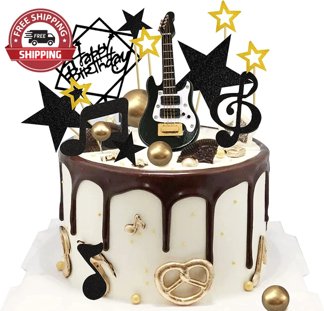 24PCS Guitar Cake Toppers Music Note Birthday Cake Toppers 1:12 Guitar Model Dec