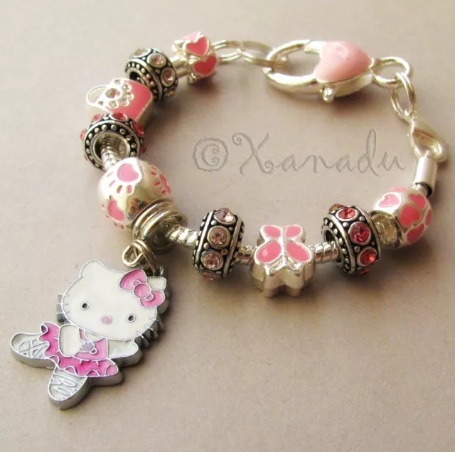 Red Hello Kitty Princess European Charm Bracelet With Ruby Red