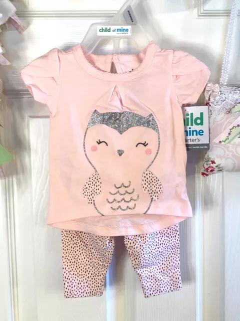 child of mine carter's Baby Girl Newborn 2 Pc Set Top Pants Owl Pink NWT R454