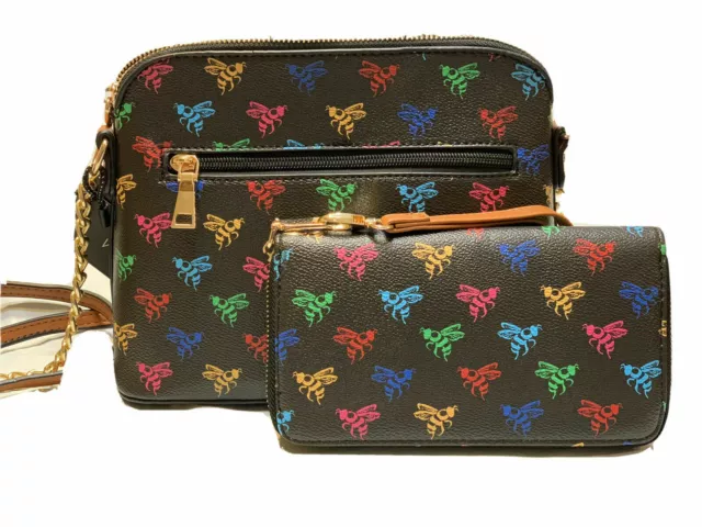 Dome Crossbody Bag Shoulder Bag Bee Printed With Organizer wallet 2 in 1