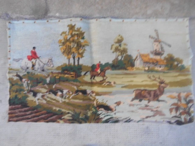 Lot De 2 Toiles Anciennes Encadrées - Scènes De Chasse à Courre Et Marais - Occasion - Déco Vintage
