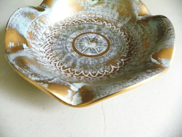 Vntg Stangl Pottery Large Fruit Bowl Antique Gold On Green Body Usa Rare!