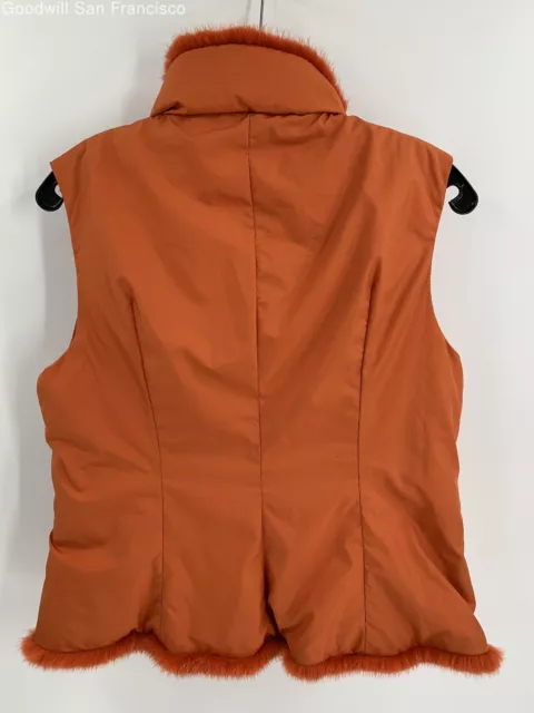 Moncler Womens Orange Mock Neck Sleeveless Full Zipped Pockets Vest Jacket 2 COA 2