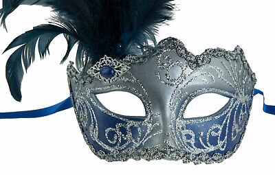 Mask from Venice Colombine IN Tip IN Feathers Ostrich Blue Roy Silver 1436 S2B 2