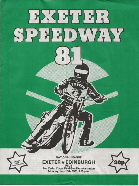 Speedway - Exeter Programmes 13/07/1981 v Edinburgh, 17/08/1981 v Ellesmere Port