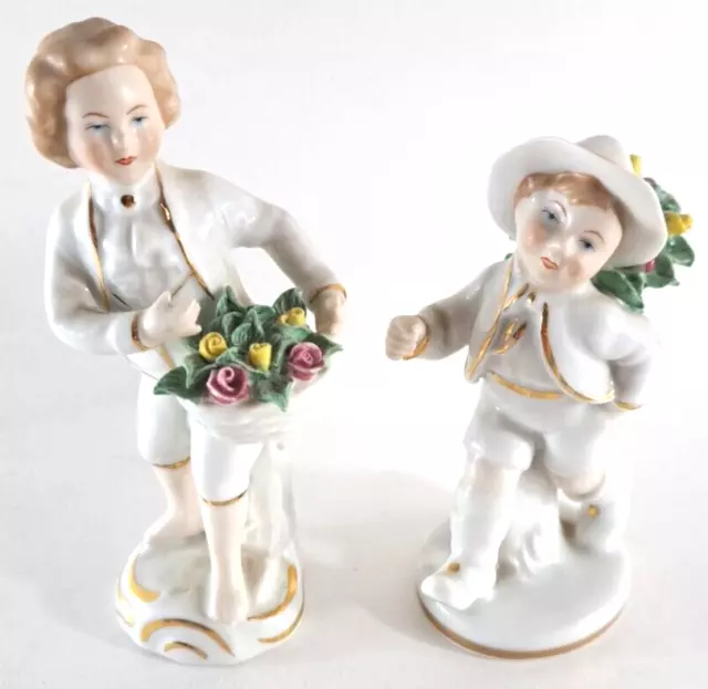 Vintage Gerold Porzellan Bavaria Figures Boys With Roses West Germany READ