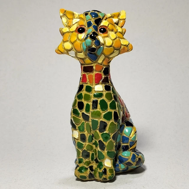 GATTO IN MOSAICO ORIGINE "SPAGNA" IN STILE BARCINO 11x5x6 CM 75 GR.