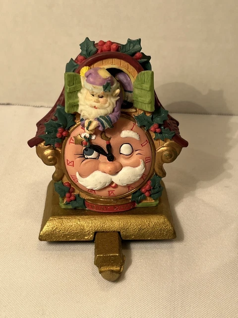 Vintage Heritage Santa Claus Sun & Moon Clock Face Hand Painted Stocking Holder
