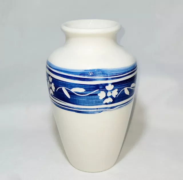 Vintage Bright Blue & White Floral Hand Painted Vase With RC Crown Mark/Portugal
