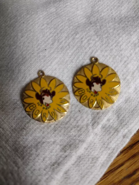 BORDEN'S ELSIE Cow Milk Dairy Worlds Fair Flower Pendant Pair