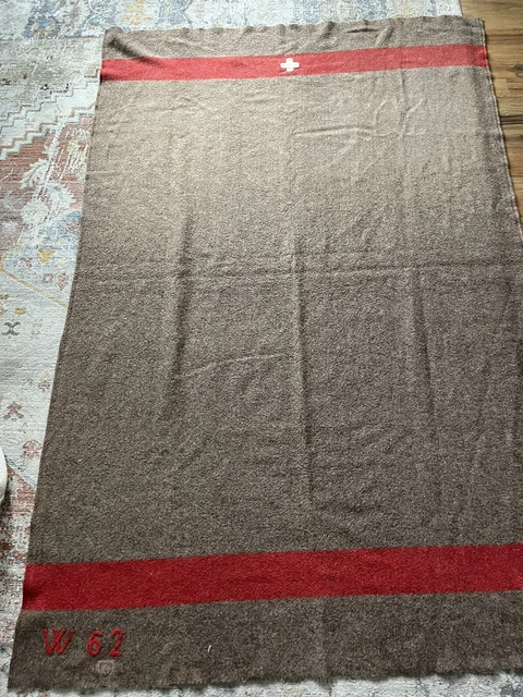 Vintage Swiss Army Wool Blanket Twin Full Original EUC Brown Red Warm 1962 Camp Vintage Swiss Army Wool Blanket Twin Full Original EUC Brown Red Warm 1962 Camp