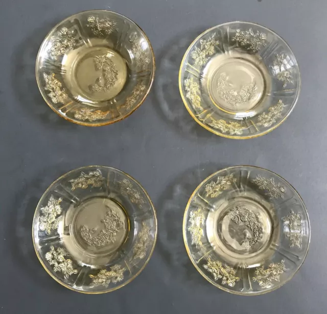 Vintage Federal Glass Amber Sharon Cabbage Rose Fruit Bowls Dish Set