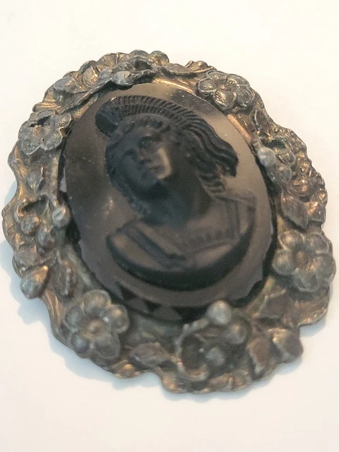 Large Sterling Silver Antique Roman Cameo Heavy Brooch Pin