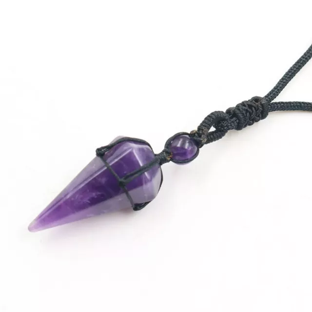 Reiki Chakra Natural Amethyst Necklace Healing Crystal Pendulum Gemstone Pendant