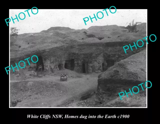 OLD LARGE HISTORIC PHOTO OF WHITE CLIFFS NSW, HOMES DUG UNDERGOUND c1900